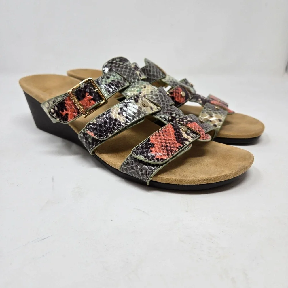 Vionic  9 Snakeskin Print Wedge Sandals Multi Color Comfort‎ Adjustable Straps